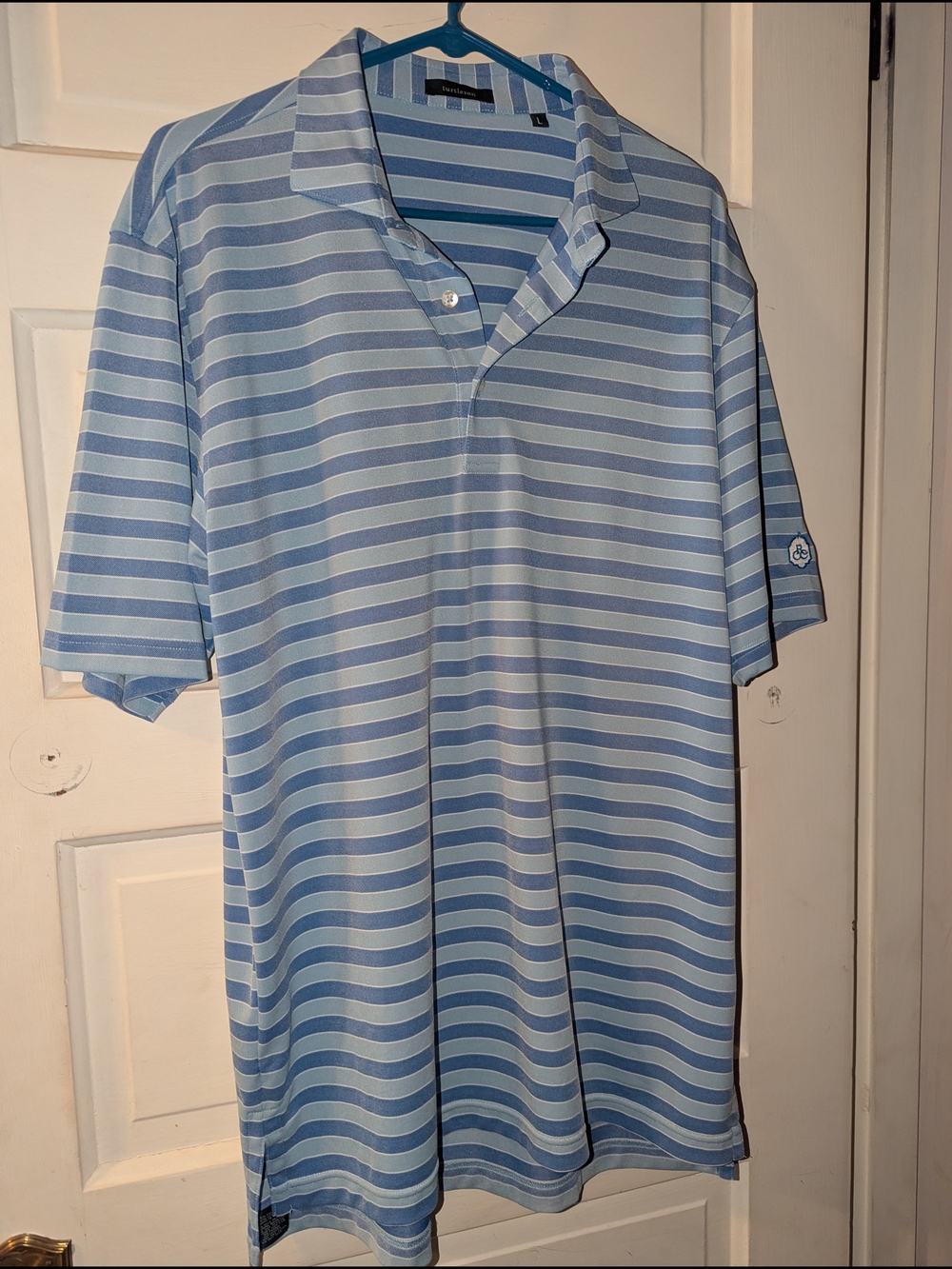 Men's Light Blue Striped Turtleson Polo Shirt